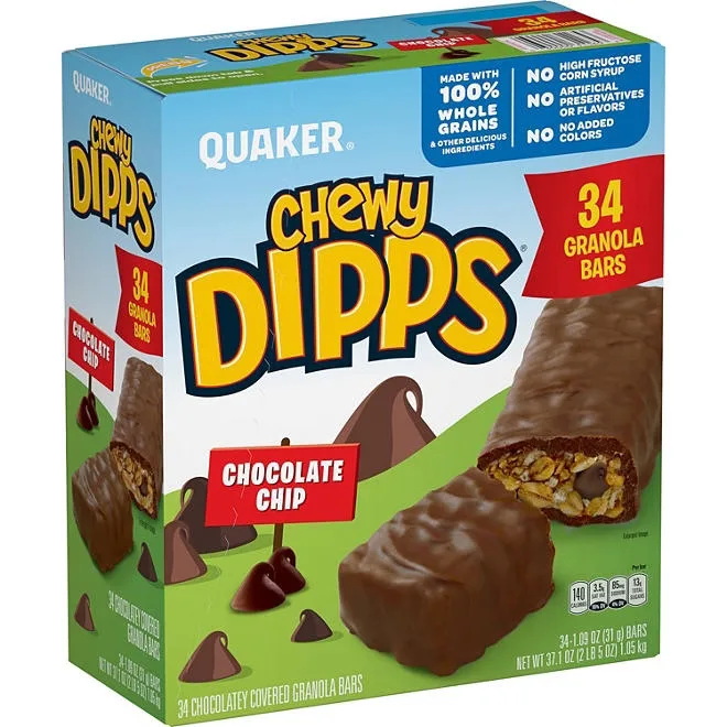 Quaker Chewy Dipps Granola Bars, Chocolate Chip, 34 pk. 2