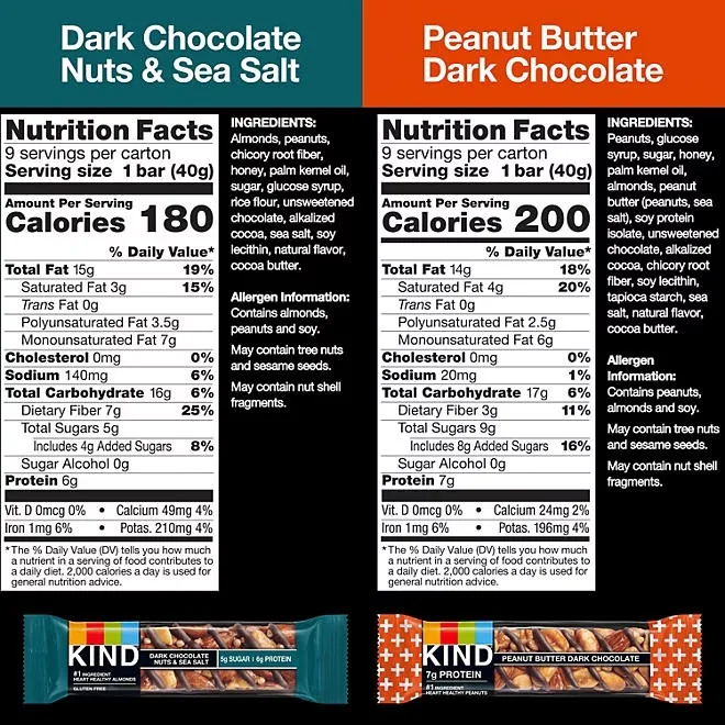 KIND Snack Bars Variety Pack, Dark Chocolate Nuts & Sea Salt and Peanut Butter Dark Chocolate, 18 ct. 3