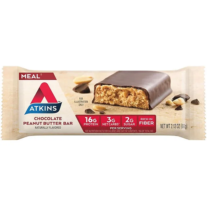 Atkins Chocolate Peanut Butter Meal Bars, High Fiber, 16g of Protein 15 ct. 4