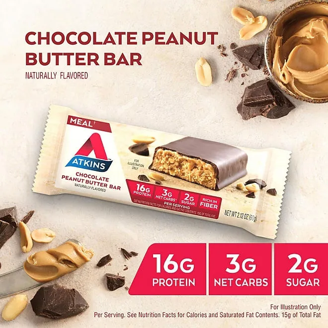 Atkins Chocolate Peanut Butter Meal Bars, High Fiber, 16g of Protein 15 ct. 5