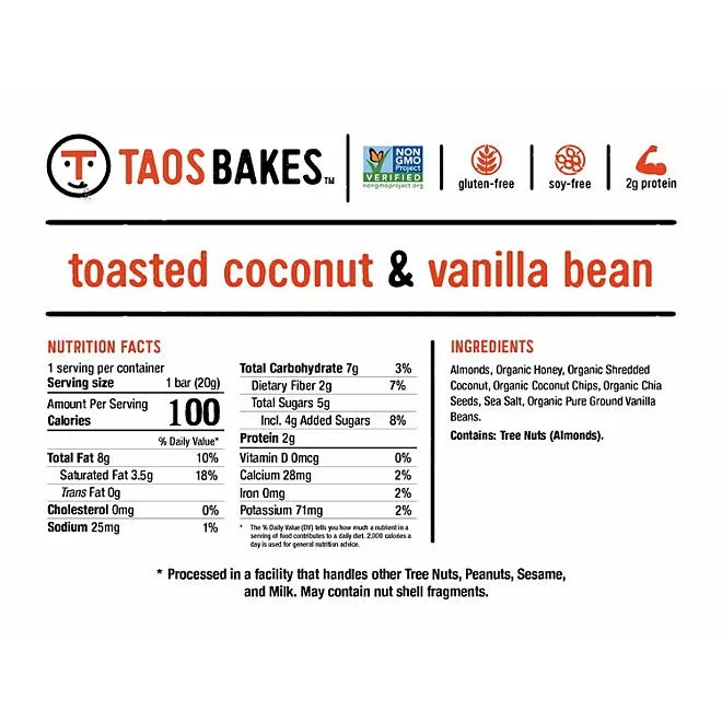 Taos Bakes Mini Snack Bars, Vanilla Almond & Coconut, 0.7 oz., 26 ct. 3