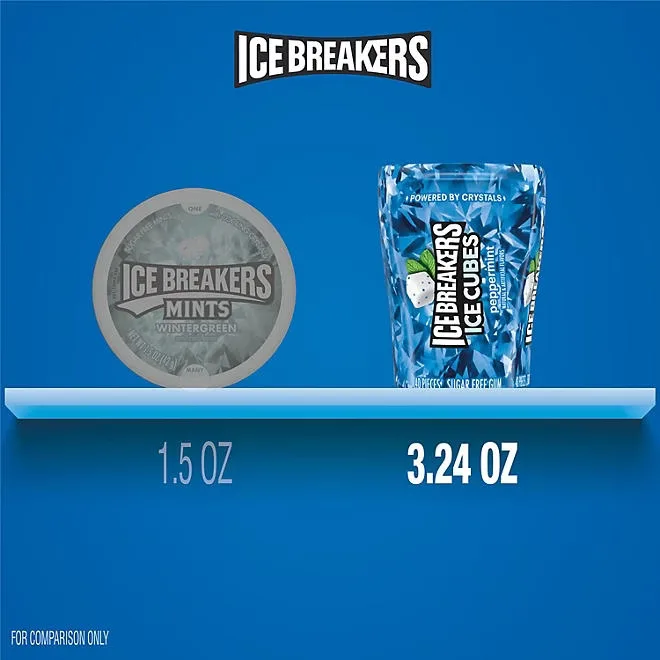ICE BREAKERS Ice Cubes, Peppermint Sugar Free Chewing Gum, 40 pcs., 4 pk. 5