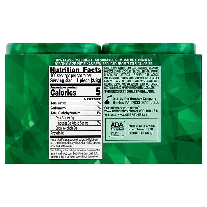 ICE BREAKERS Ice Cubes Spearmint Sugar Free Gum, 40 pcs., 4 pk. 5