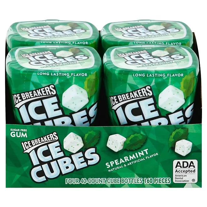 ICE BREAKERS Ice Cubes Spearmint Sugar Free Gum, 40 pcs., 4 pk. 2