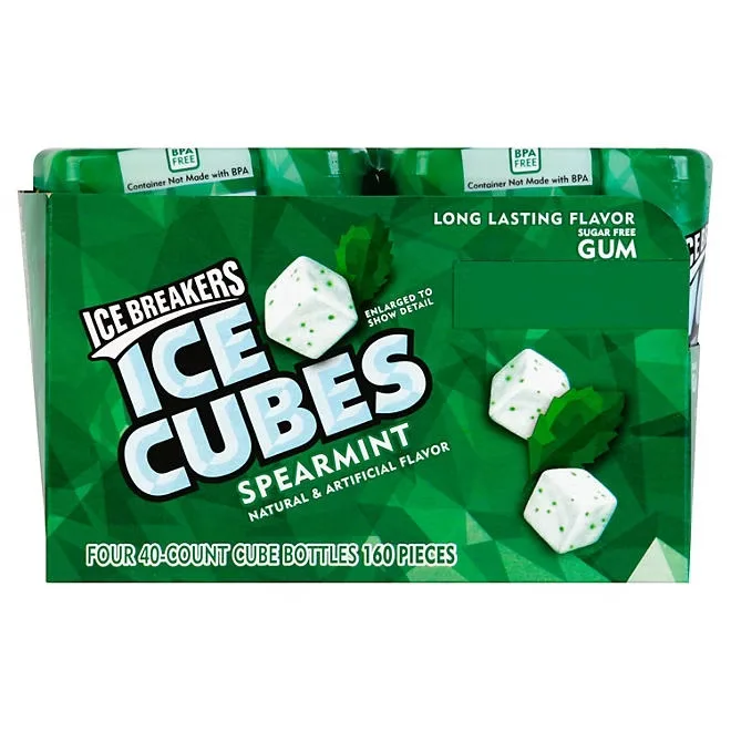 ICE BREAKERS Ice Cubes Spearmint Sugar Free Gum, 40 pcs., 4 pk. 3