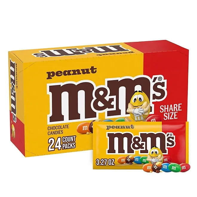 M&M'S Peanut Milk Chocolate Candy, Share Size, 3.27 oz., 24 pk. 2
