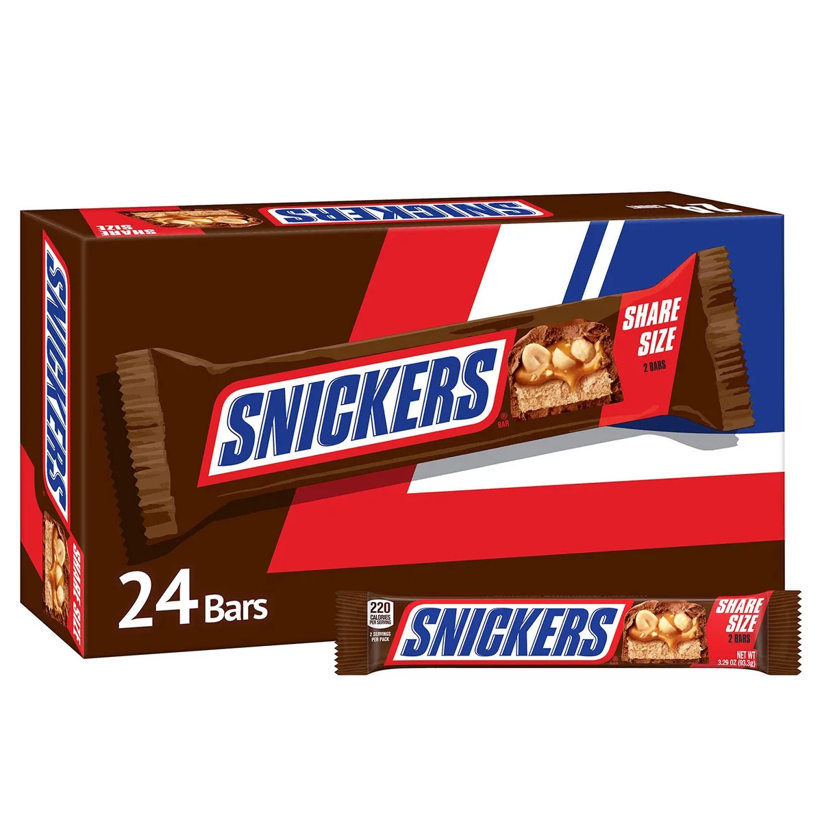 SNICKERS Milk Chocolate Candy Bars, Share Size, 3.29 oz., 24 pk.
