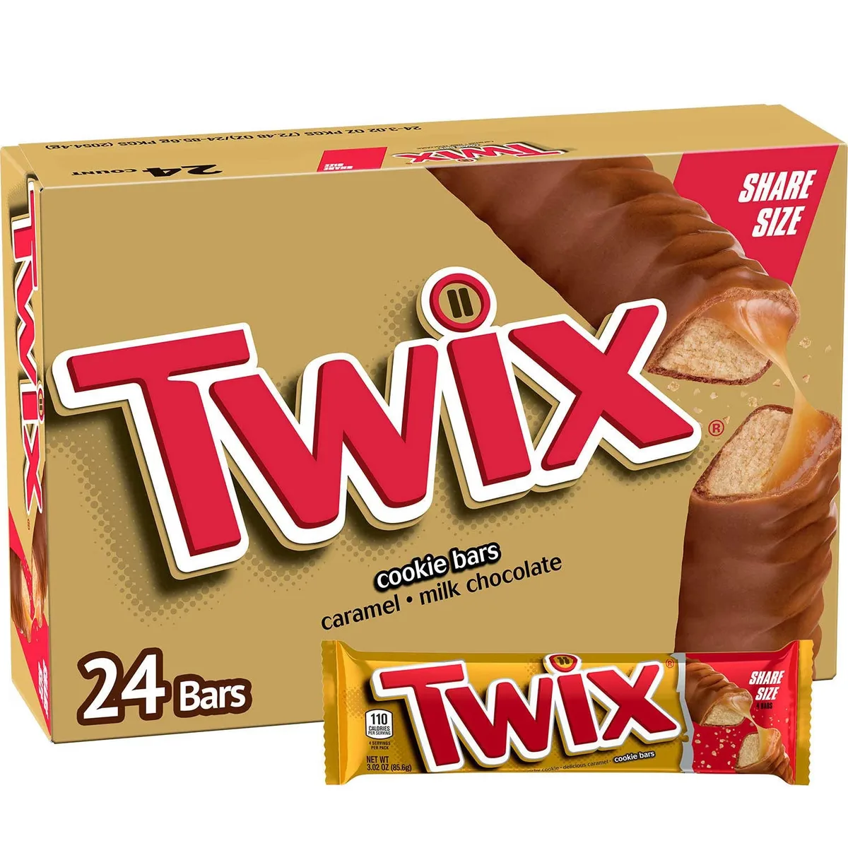 Twix Caramel Cookie Chocolate Candy Bars, Share Size, 3.02 oz., 24 pk.