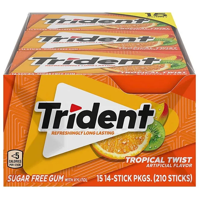 Trident Tropical Twist Sugar Free Gum, 14 pcs., 15 pk. 2