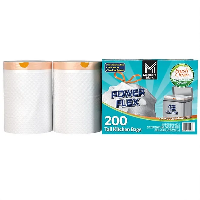 Member's Mark Power Flex 13-Gallon Tall Kitchen Trash Bags, Fresh Scent, 200 ct. 3
