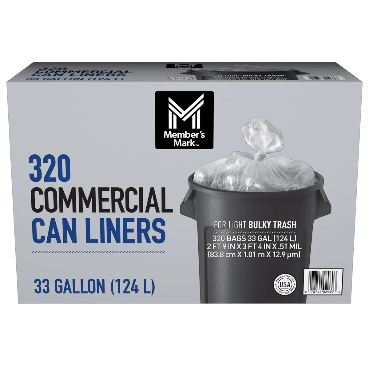 Member's Mark 33 Gallon Commercial Can Liners, 320 ct.