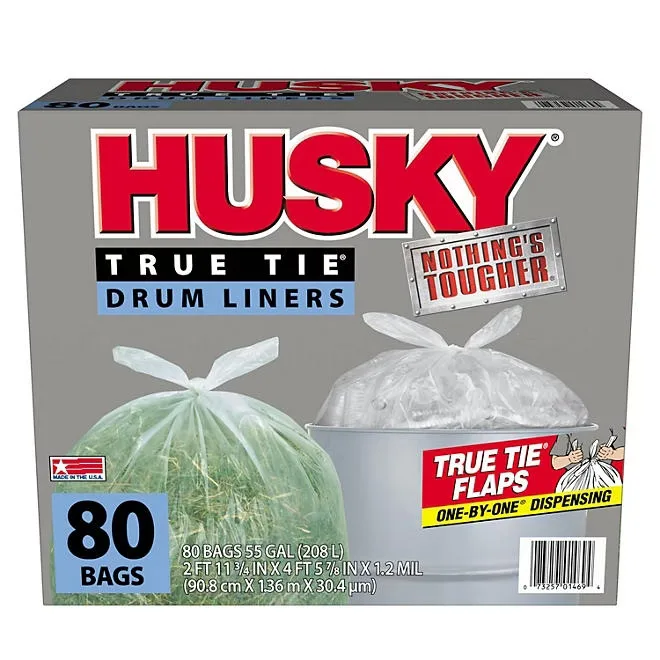 Husky 55-Gallon Clear Flap Tie Drum Liner Trash Bags (80 ct.) 2