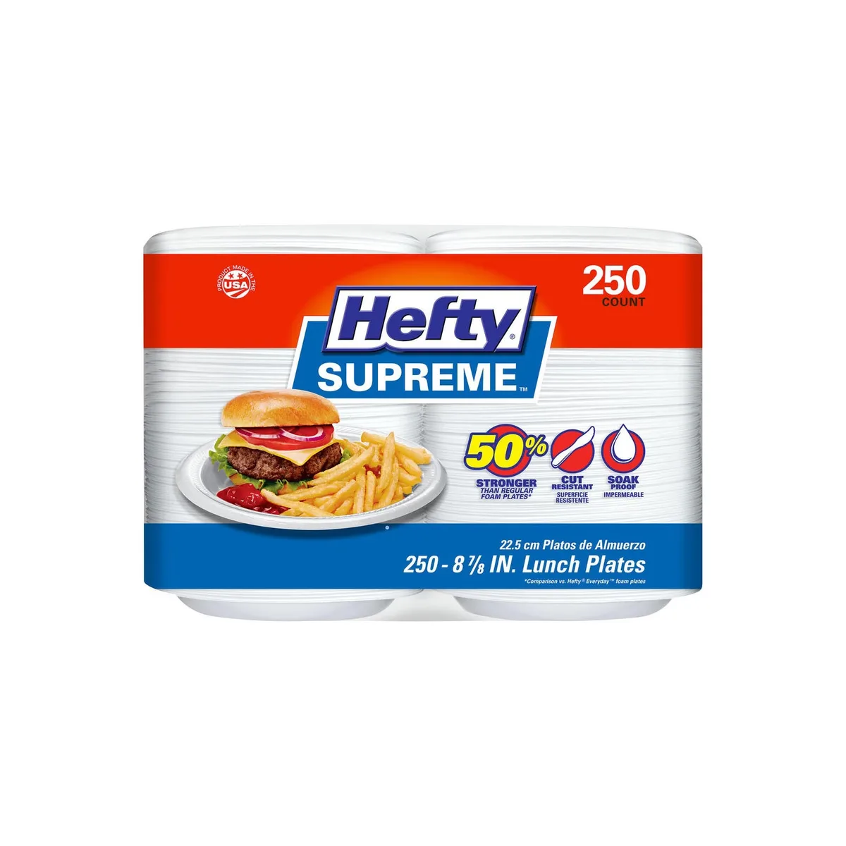 Hefty Supreme Foam Disposable Lunch Plates, 8 7/8", 250 ct.