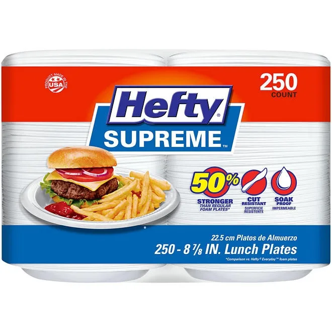 Hefty Supreme Foam Disposable Lunch Plates, 8 7/8", 250 ct. 2