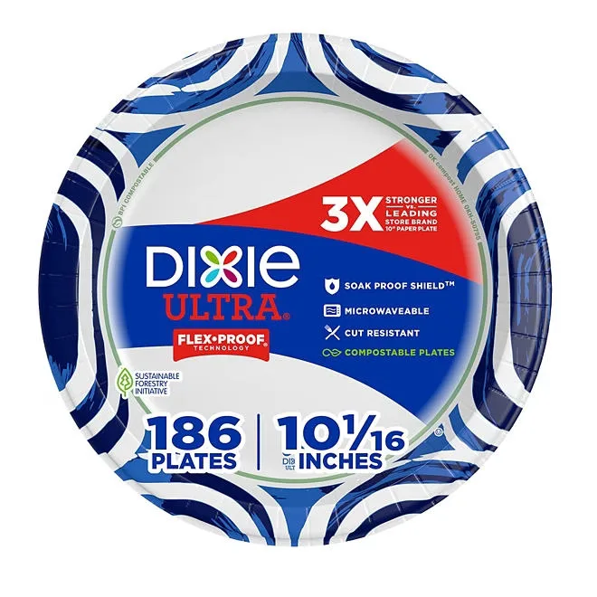 Dixie Ultra Heavyweight Dinner Paper Plates, 10", 186 ct. 2