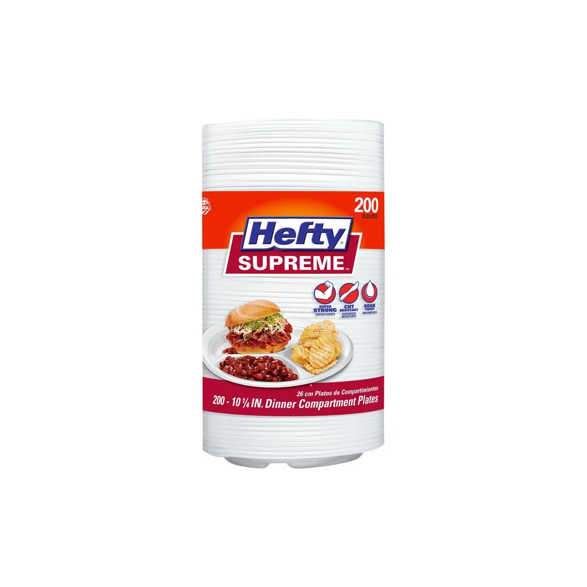 Hefty Supreme 3-Compartment Foam Plates, 10 1/4", 200 ct.