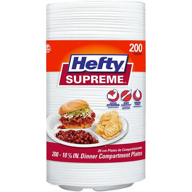 Hefty Supreme 3-Compartment Foam Plates, 10 1/4", 200 ct. 2