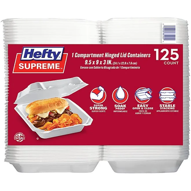 Hefty Supreme Foam Hinged Lid Container, 1-Compartment, 125 ct. 2