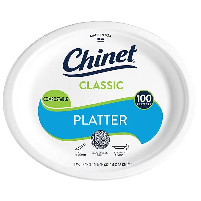 Chinet Classic Platter Paper Plate, 12.63" x 10", 100 ct. 2
