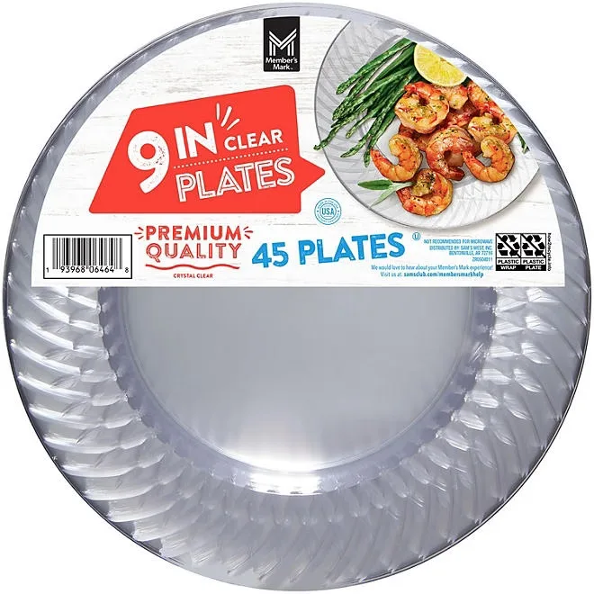 Member's Mark Clear Plastic Plates, 9" 45 ct. 2