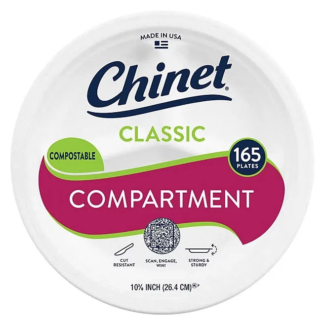 Chinet Classic Compartment Paper Plate, 10.38", 165 ct. 2
