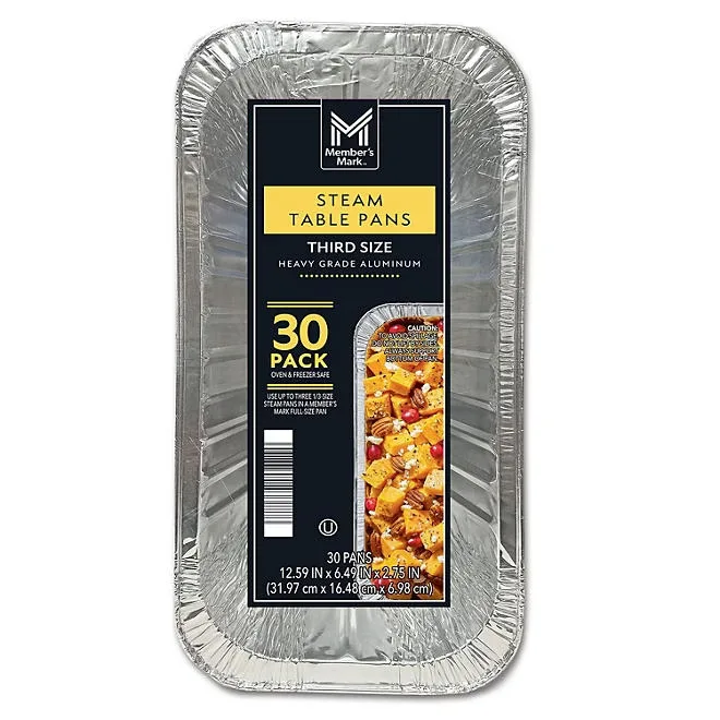 Member's Mark Aluminum Steam Table Pans, 1/3 Size 30 ct. 2