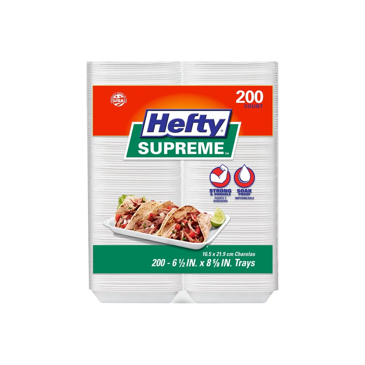Hefty Supreme Foam Charola Trays, 6.5" x 8.625" 200 ct.