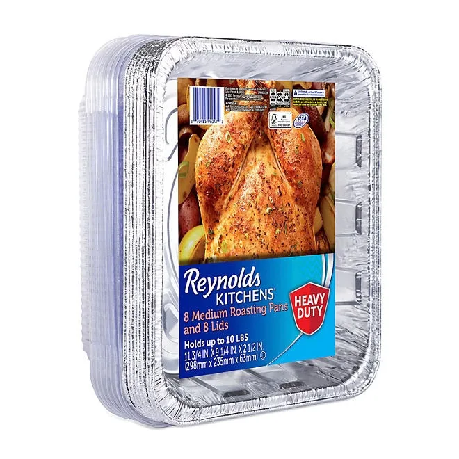 Reynolds Kitchens Aluminum 10 lb. Roaster with Lids, 12" x 9" x 3" 8 ct. 2