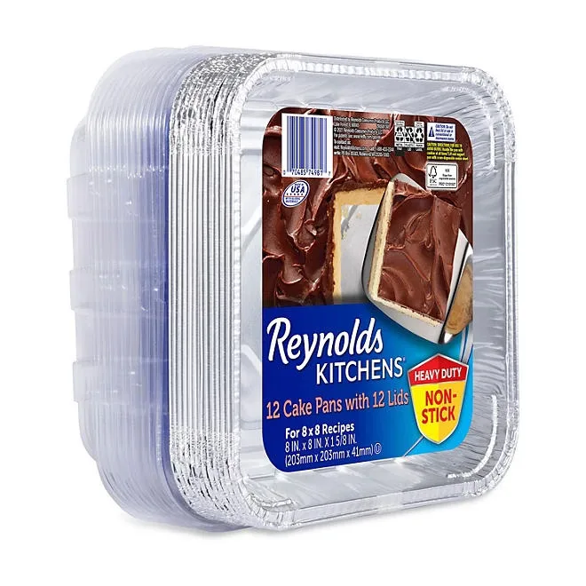 Reynolds Kitchens Aluminum 8" x 8" Cake Pans with Lids 12 ct. 2