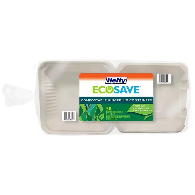Hefty ECOSAVE 1-Compartment Hinged Lid Container 9" x 9", 50 ct. 2