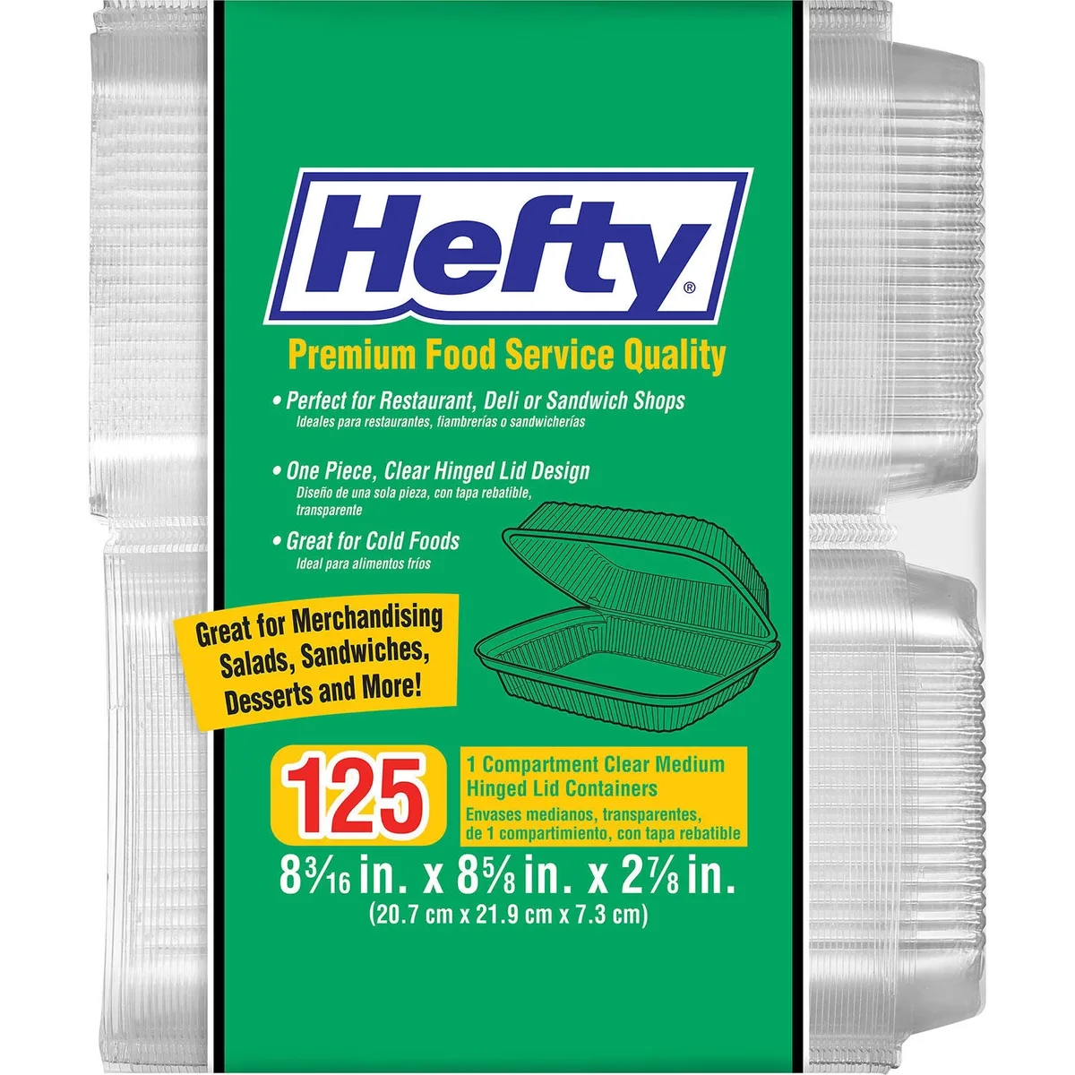 Hefty Clear Hinged Lid Plastic Container, 8" x 8" (125 ct.)