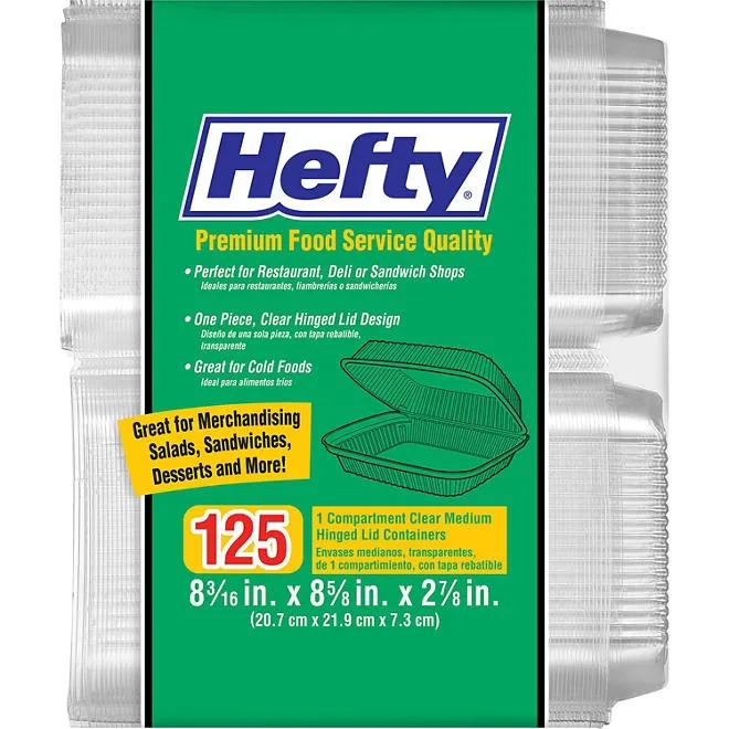 Hefty Clear Hinged Lid Plastic Container, 8" x 8" (125 ct.) 2