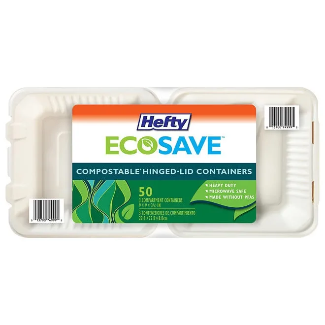 Hefty ECOSAVE 3-Compartment Hinged Lid Container, 9" x 9", 50 ct. 2