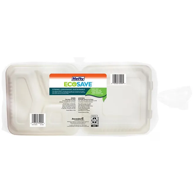 Hefty ECOSAVE 3-Compartment Hinged Lid Container, 9" x 9", 50 ct. 3