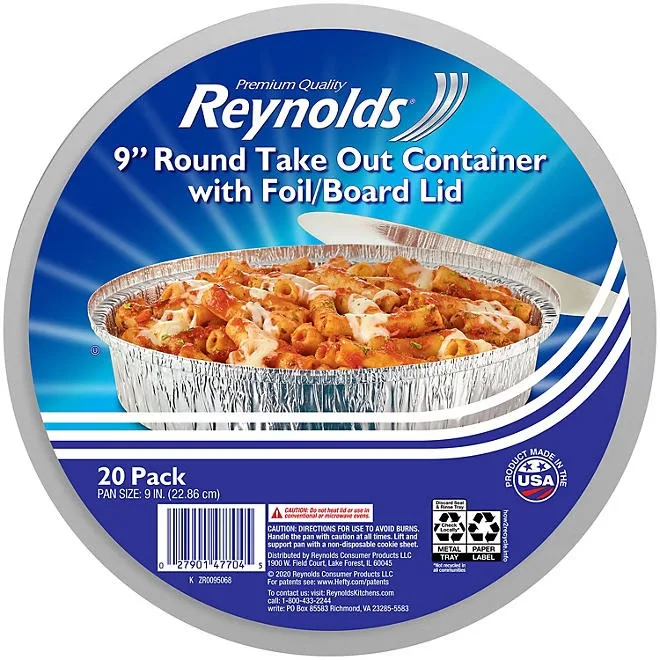 Reynolds 9" Round Foil Take Out Containers with Lids, 20 ct. 2