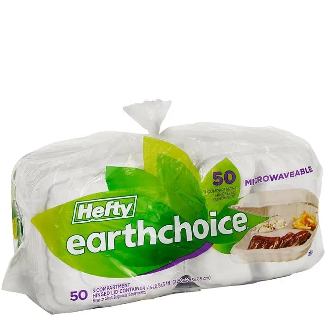 Hefty Earthchoice 3-Compartment Hinged Lid Containers, 9", 50 ct. 2