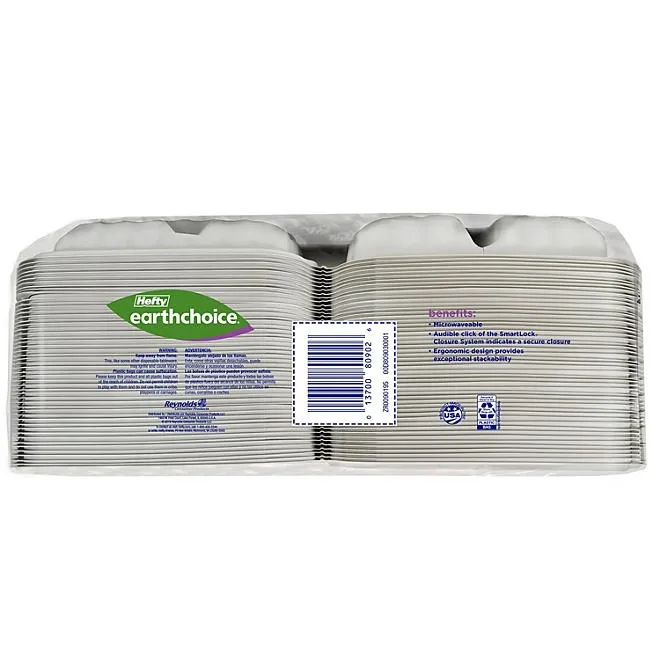 Hefty Earthchoice 3-Compartment Hinged Lid Containers, 9", 50 ct. 3