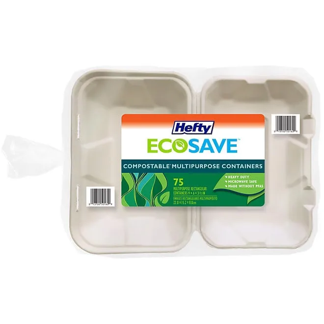Hefty ECOSAVE Hoagie Hinged Lid Container, 9" x 6" , 75 ct. 2