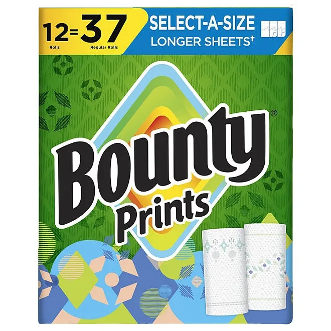 Bounty Prints Select-A-Size 2-Ply Paper Towels, 12 Rolls, 128 sheets/roll 2