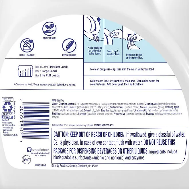 Tide Free & Gentle Liquid Laundry Detergent, 152 loads, 170 fl. oz. 3