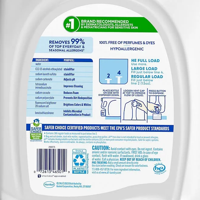 all free clear Liquid Laundry Detergent, The Original, 166 loads, 250 fl. oz. 3