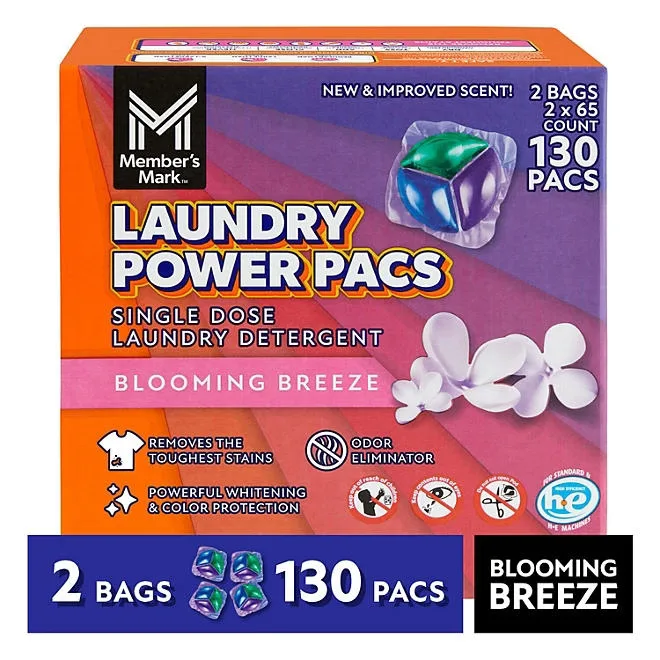 Member's Mark Laundry Detergent Power Pacs, Blooming Breeze, 130 ct. 2