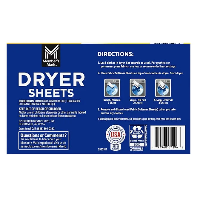 Member's Mark Fabric Softener Dryer Sheets, Fresh Scent, 480 ct. 3