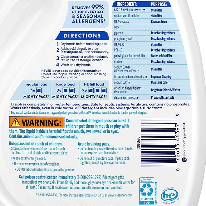 all free clear MIGHTY PACS Laundry Detergent Pacs, The Original, 120 ct. 3