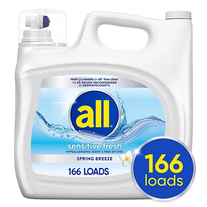 all Sensitive Fresh Liquid Laundry Detergent, Spring Breeze, 166 loads, 250 fl. oz. 2