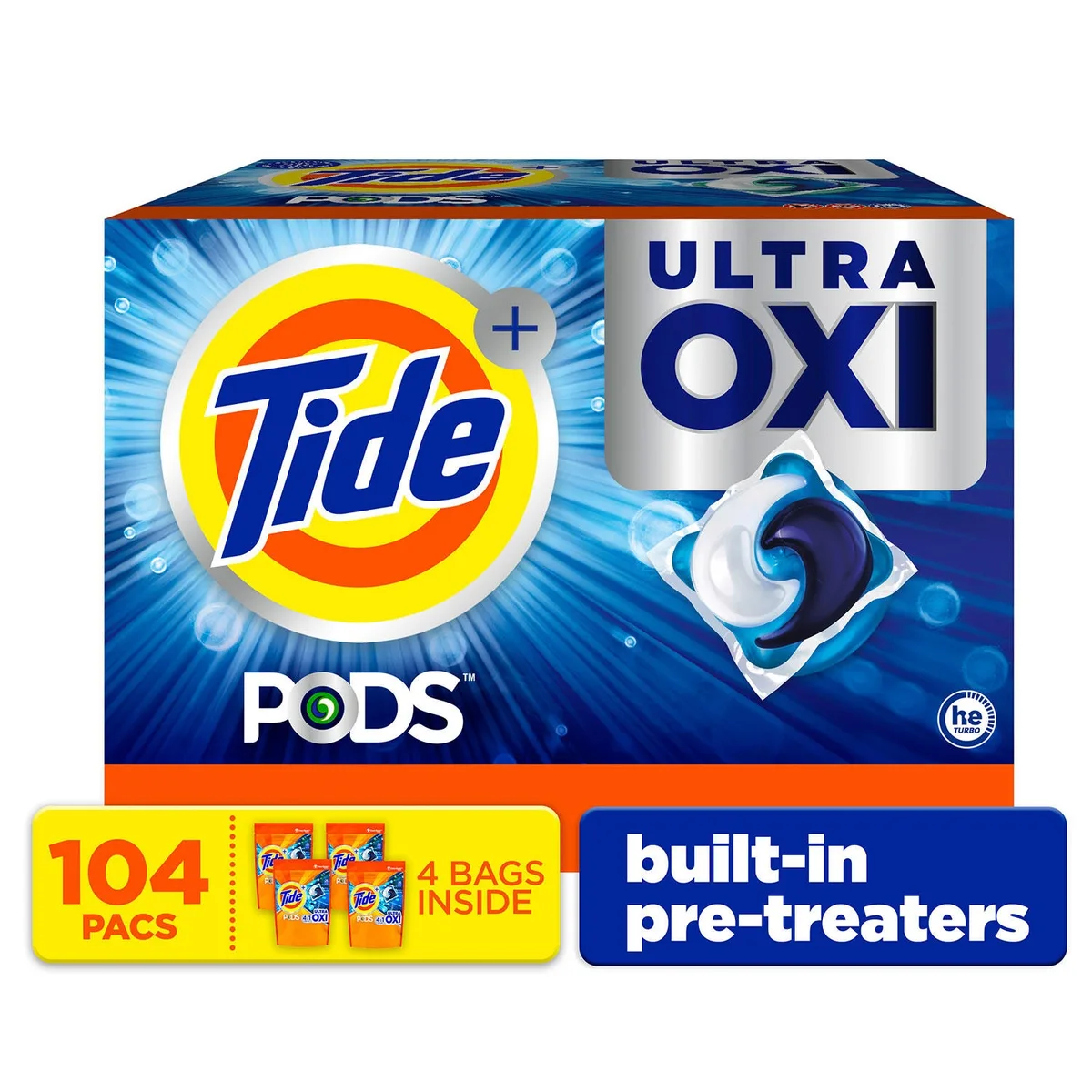 Tide PODS Laundry Detergent Pacs, 4-in-1 Ultra Oxi, 104 ct.