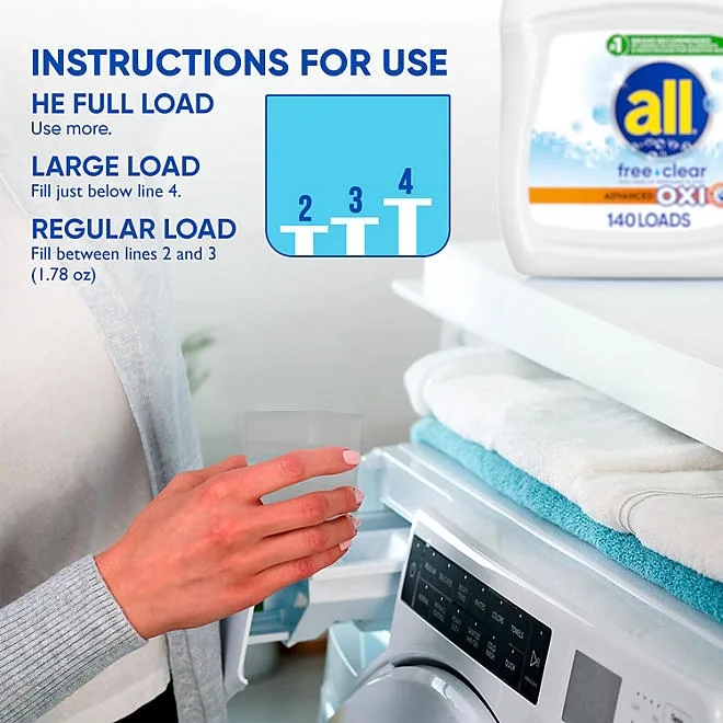 all Free Clear Liquid Laundry Detergent, Advanced Oxi, 140 loads, 250 fl. oz. 5