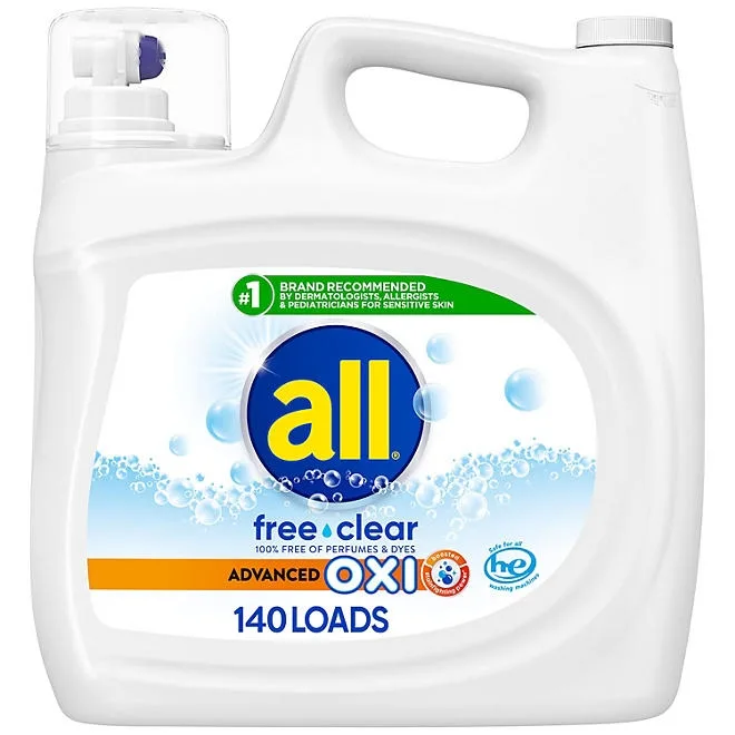 all Free Clear Liquid Laundry Detergent, Advanced Oxi, 140 loads, 250 fl. oz. 2