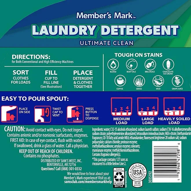 Member's Mark Liquid Laundry Detergent, Paradise Splash, 127 loads, 196 fl. oz. 3