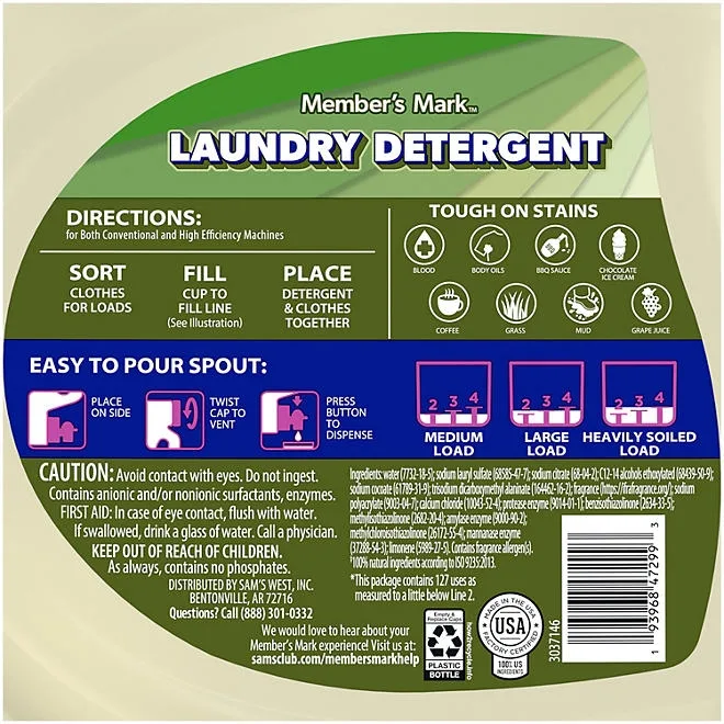 Member's Mark Plant Based Liquid Laundry Detergent, Lavender, 127 loads, 196 fl. oz. 3